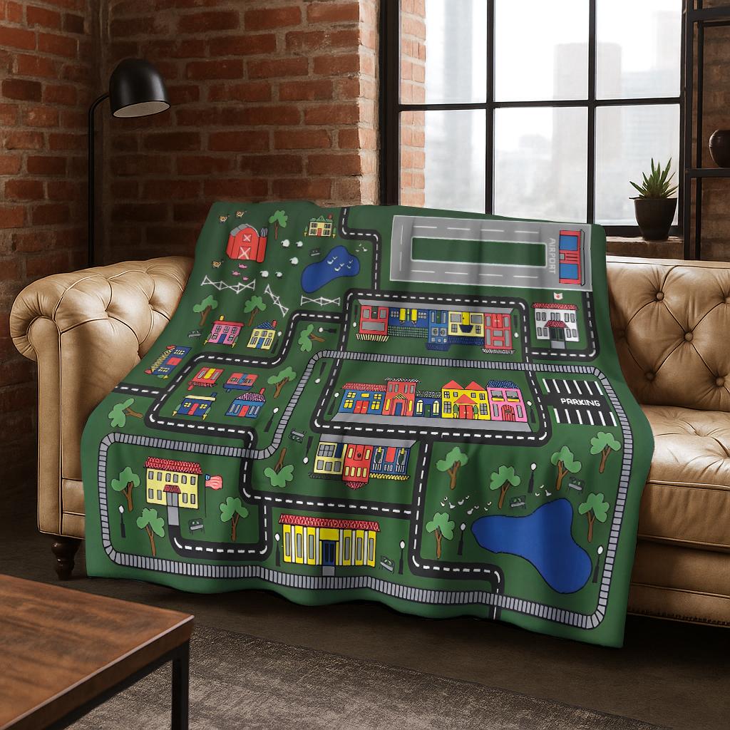 Kid Urban Road Highway Traffic Ship Cartoon Flannel Blanket Soft Warm Blanket for Bedroom Room Living Room Travel Camping Picnic