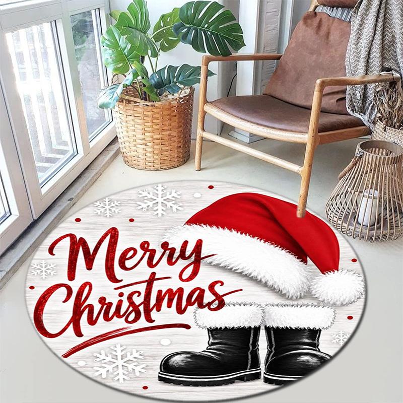 Cute Christmas Day Gift Bell Santa Claus Snowman Christmas Tree round rug Home Soft Decorative Anti slip Chair Mat Carpet Outdoor Floor Mat Carpet 33