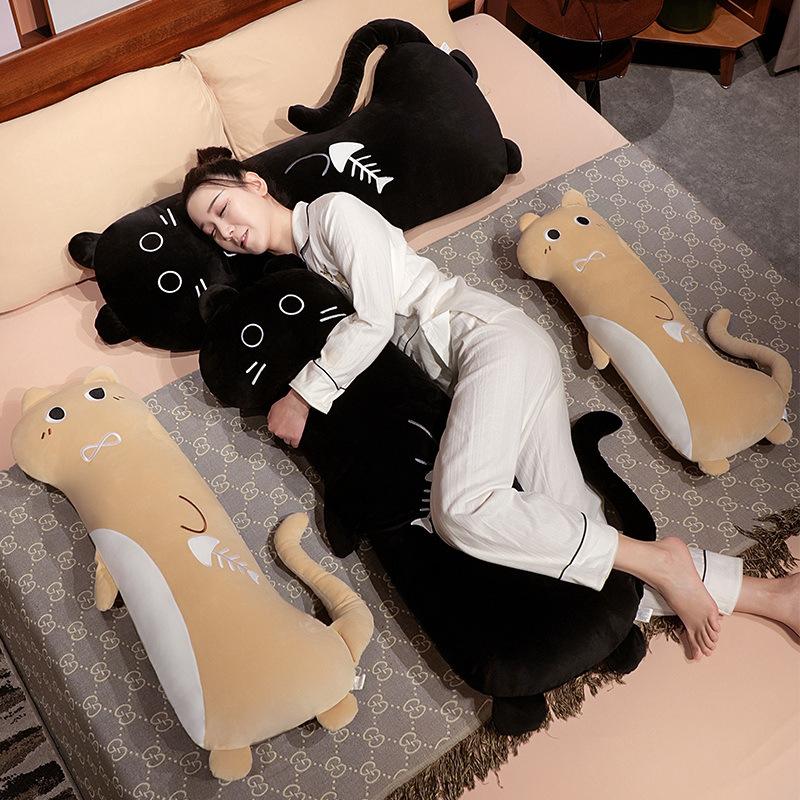 Cartoon Black Cat Long Throw Pillow Plush Toy Doll Cat Doll Girl Sleeping Soothing Doll