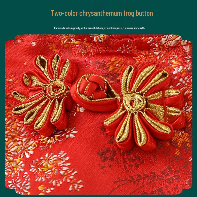 Röd Kortärmad Babyflicka Sommar Romper Onesie - Första Födelsedagsoutfit, 100-dagarsfirande - Stil 5391