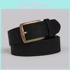 Casual Pu Leather Belt For Men With Vintage Copper Buckle And Modern Line Accents