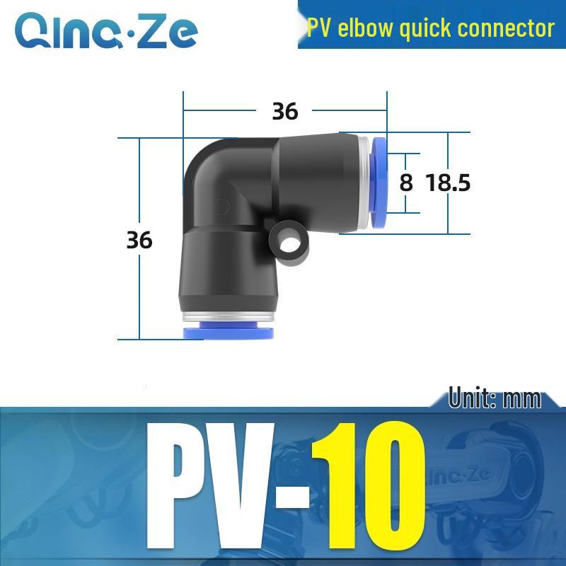 Right Angle PVC Pneumatic Air Tube Connector - 90° L-Shaped Elbow, Quick Insert, 4/6/8/10/12mm