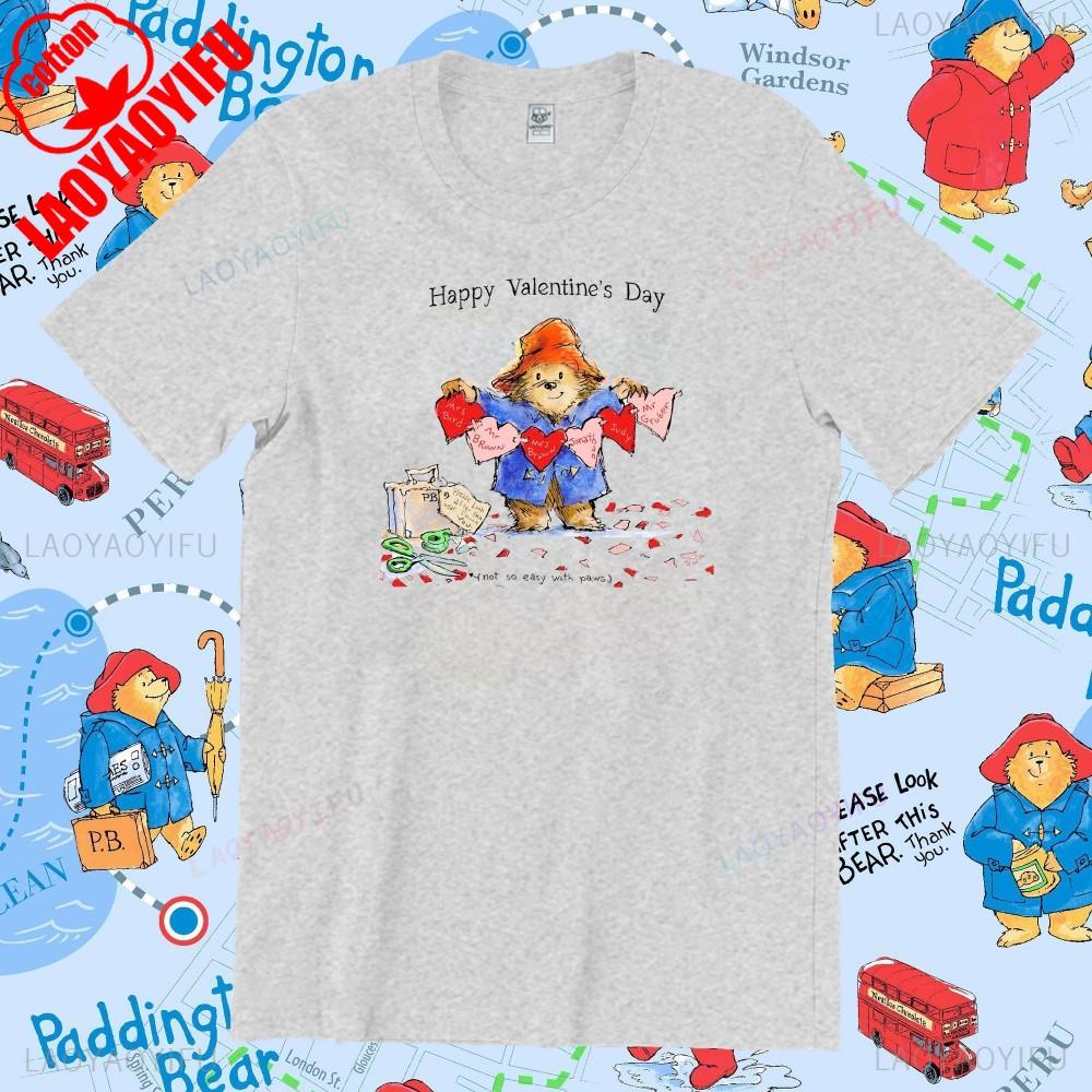 Paddington Bear in London Couple Tshirts Unisex Cotton Tee Summer Funny Cartoon Harajuku Print Loose Short Sleeve Unisex Women