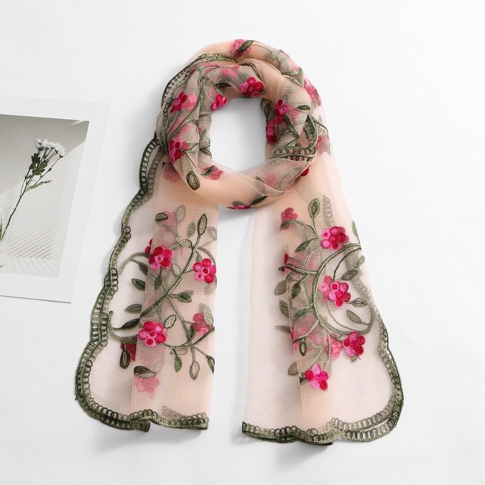Lightweight Embroidered Floral Headwrap Breathable Long Lace Scarf Summer Hijab Travel Photoshoot