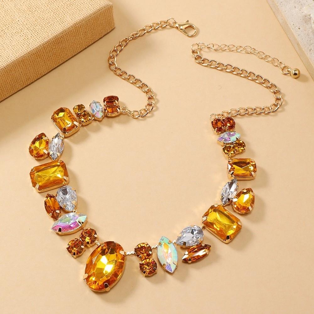 Decoration Vintage Chunky Necklace Charm Exaggerated Necklace Rhinestone Necklace  Gifts