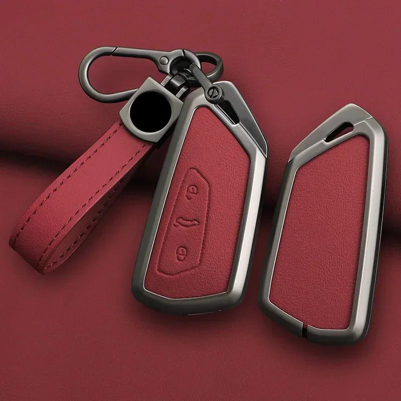 Zinc Alloy Genuine Leather Auto Key Fob Cover Case Housing Fit For Vw Volkswagen Golf 8 Skoda Octavia A8 Mk8 Seat Leon Mk4 Accessory