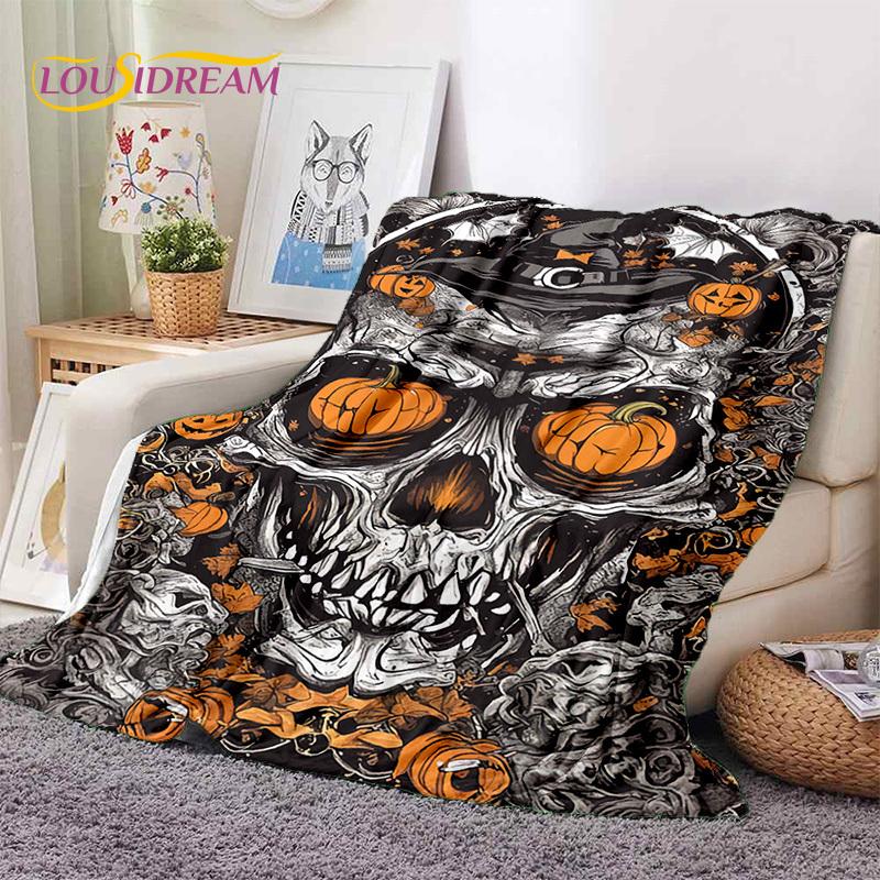 3D Horror Gotycka Czaszka Szkielet Miękkie Flanelowe Kocyki, Koc do Rzucania Wygodny Koc na Piknik Łóżka Kanapę Domową Sypialnię Prezenty