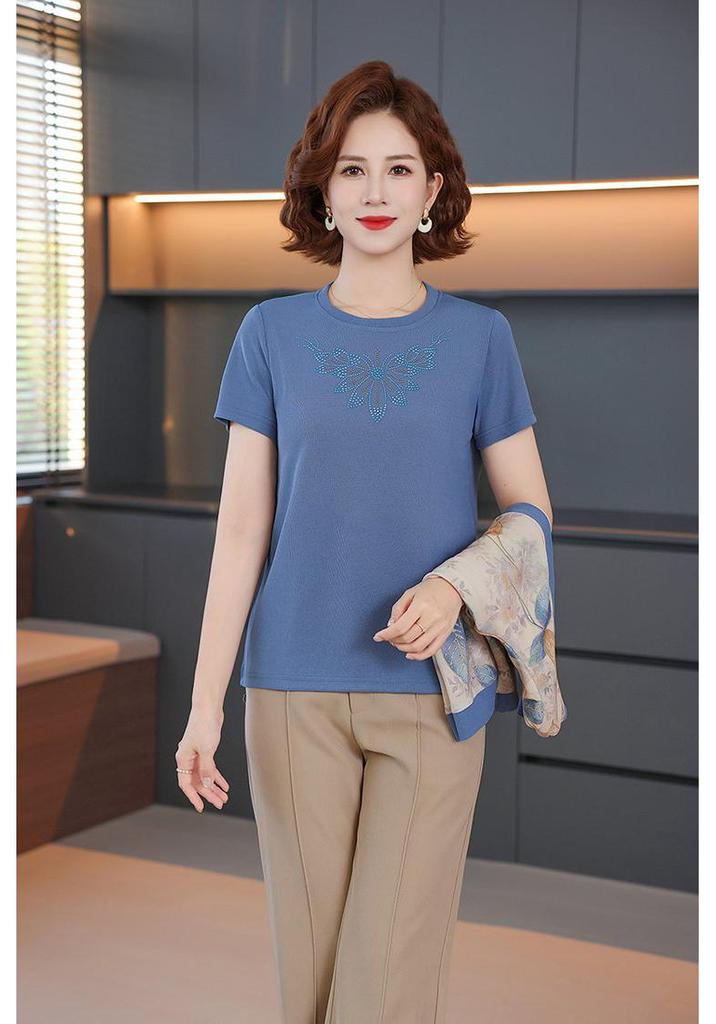 2026 Spring Collection: Stylish Outerwear & T-Shirt Set for Middle-Aged and Elderly Women - Perfect for Spring/Autumn