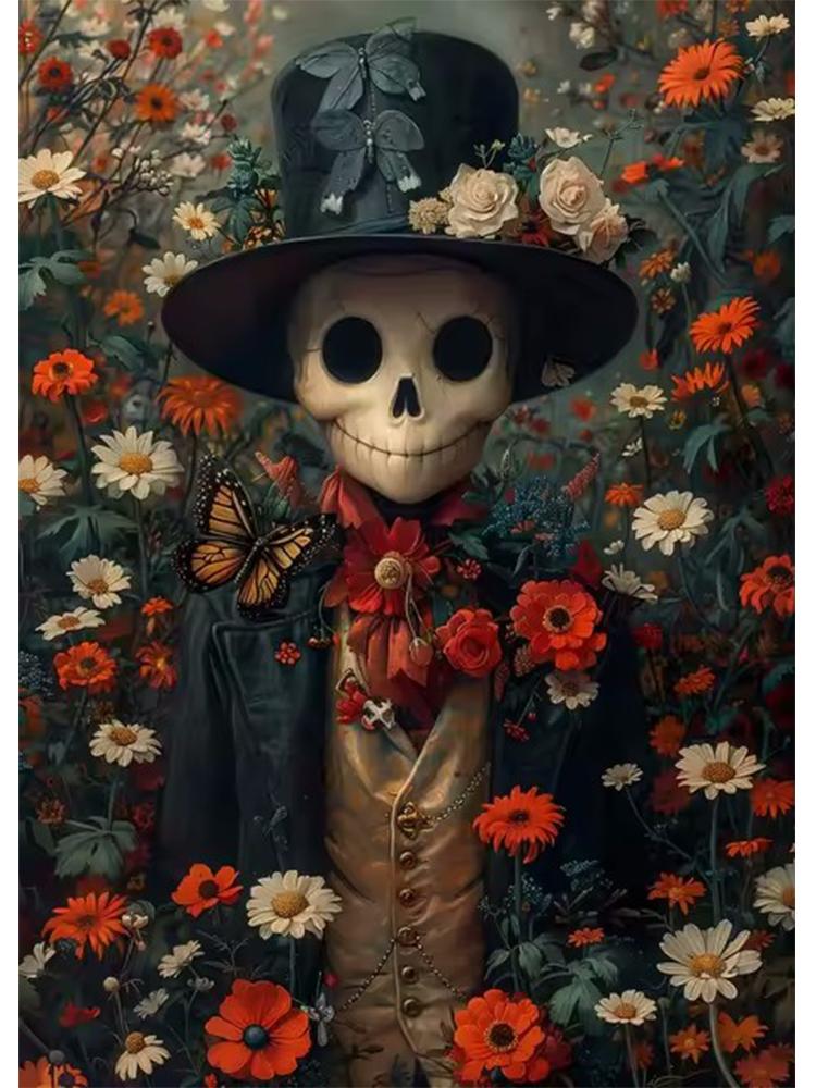 Halloween Terror Mushrooms Skeleton Ghost In Dark Forest Rhinestone Embroidery Vintage Wall Art Woodland Art Home Decor 5D DIY