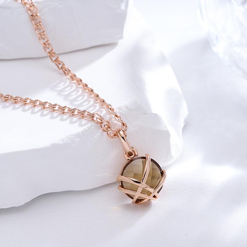 Light Brown Natural Zircon Pendant Necklace Women Luxury  Rose Gold Color Glossy Metal Daily Fine Ethnic Jewelry