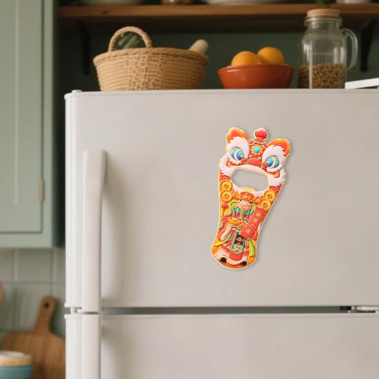 Chinese Style Lion Bottle Opener Refrigerator Magnet God of Wealth Cartoon Lion Fridge Magnet