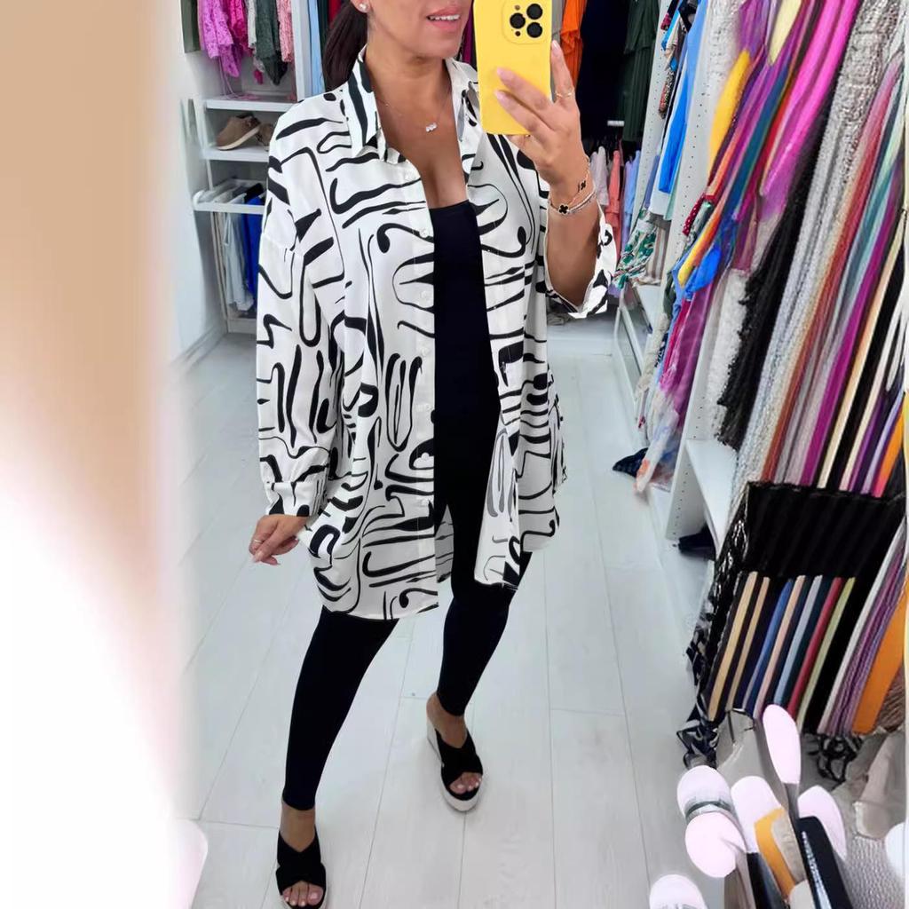 Autumn 2025 Women's Fashion Lapel Long Sleeve Casual Printed Shirt
