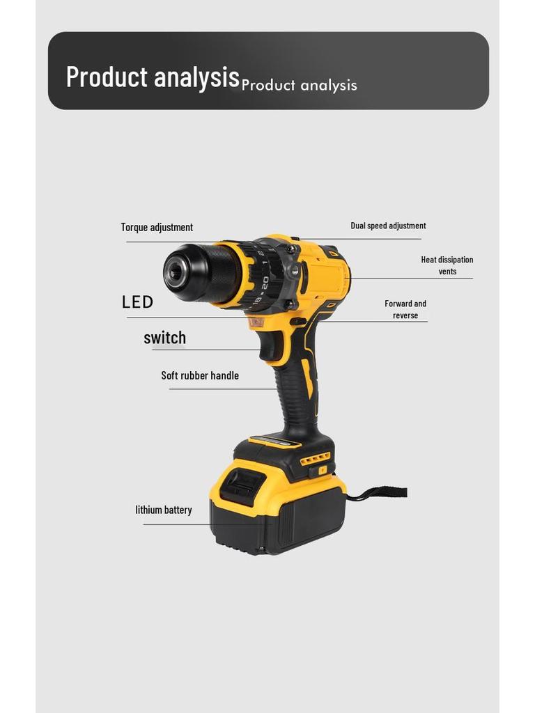 13mm Brushless Cordless Electric Drill - Multifunctional, High-Power Handheld Pistol Drill with Lithium Battery