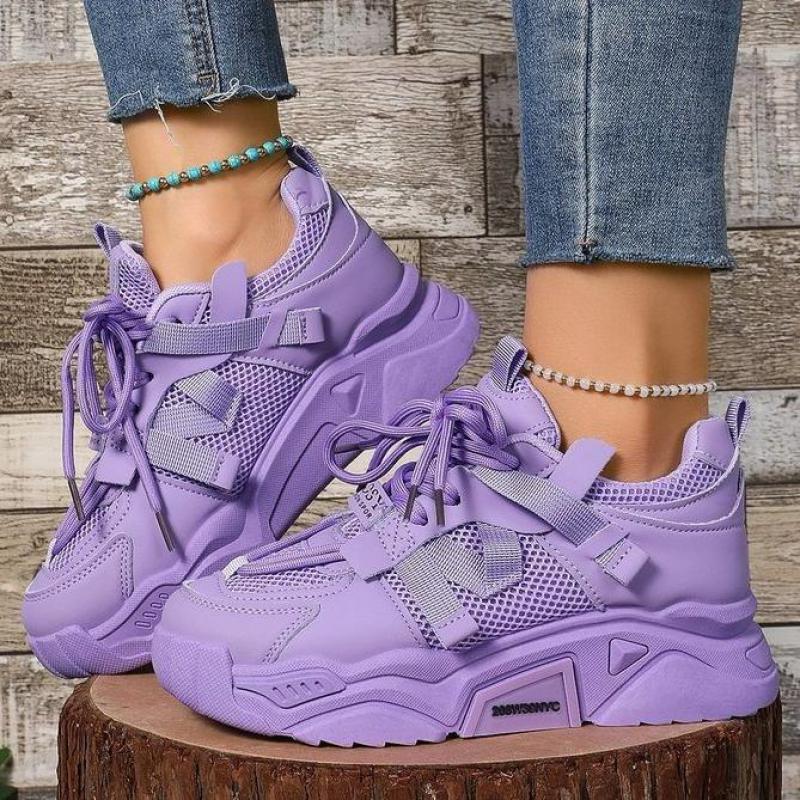 Purple White Platform Sneakers Women Breathable Leather Comfortable Chunky Women Sneakers Thick Sole Luxury Casual Sports Shoes