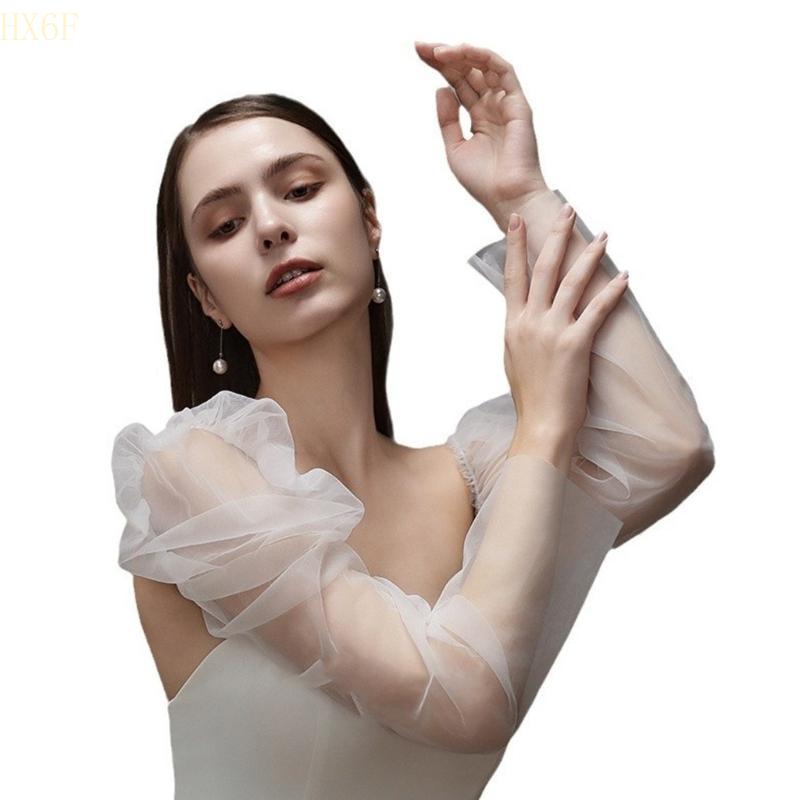 HX6F Seethrough Arm Sleeves Sheer Gloves For Bride Wedding Gowns And Formal Occasion Shoulder Length Gloves for Banquets