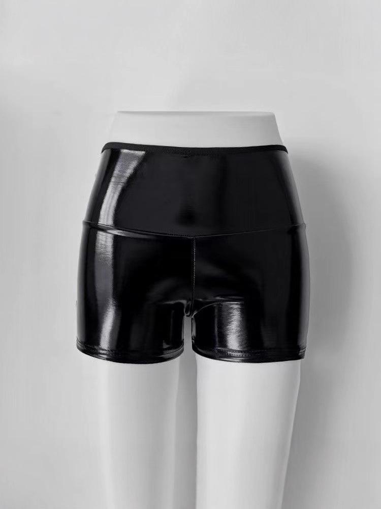 Women's High-Waisted Mirror PU Leather Shorts, Sexy Nightclub Three-Quarter Pants (S-3XL).