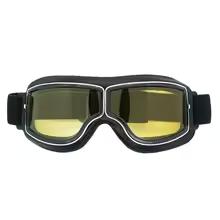 Vintage Pilot Motorcycle Goggles UV400 Windproof Scratch Resistant PC Lens with Leather Trim for Open Face Helmet