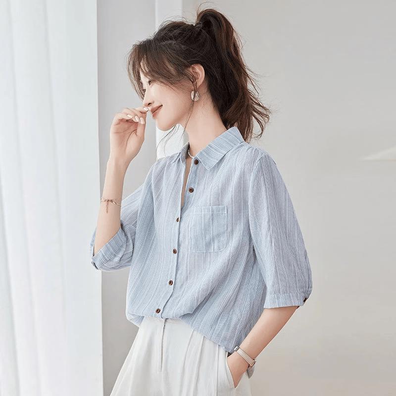 La Chapelle Women s Striped Short-Sleeve Shirt XL