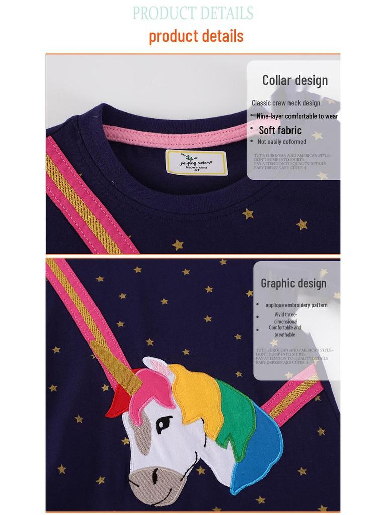 2025 Autumn Little Pony Unicorn Embroidered Girls' Long Sleeve Dress