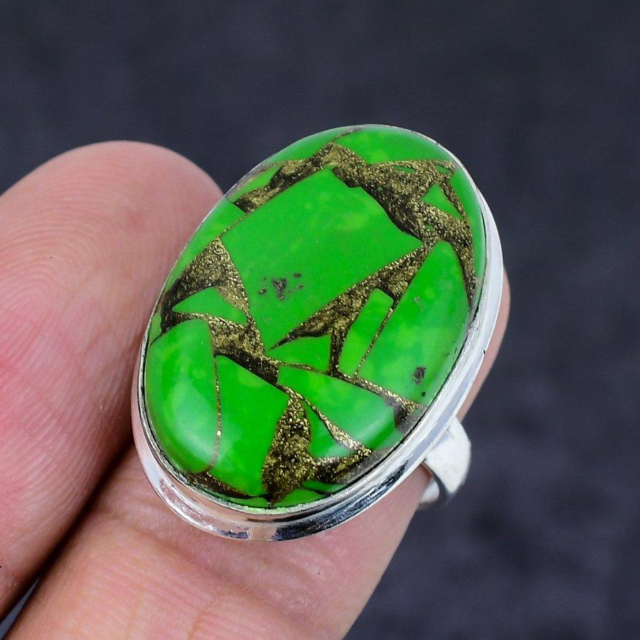 Natural Copper Green Turquoise 925 Sterling Silver Jewelry Ring Size 7 L1b27
