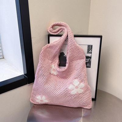 Yazlık Çiçek Örgü Çanta File Oyuk Omuz Çantası Moda El Çantası Süper Havalı Kadın Örgü Çanta Seyahat Plaj Çantası