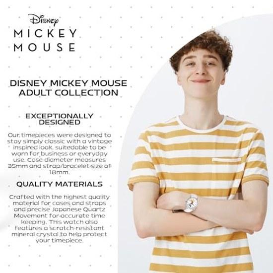 Disney Mickey Mouse Adult Classic Cardiff Jointed Hand Analog Quartz Leather Strap Watch White 2 - Silver Case/White