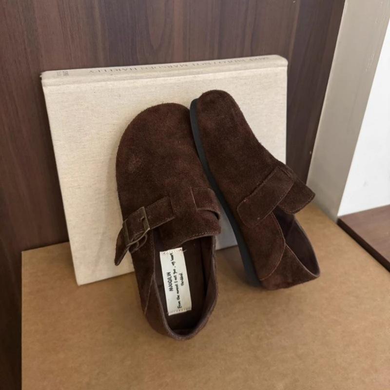 Retro round head autumn and winter new one-pedal lazy one-pedal thick-soled outer wear Doudou shoes 40 кофейный