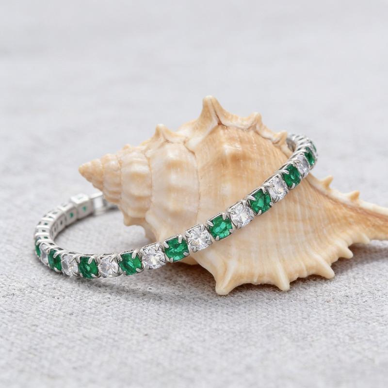 Stylish and Simple 925 Silver White and Green 4mm Zircon Tennis Bracelet Versatile Jewelry