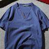 Men T-shirt Short Sleeves V Neck Button Solid Color Slim Fit Cotton Linen Summer Casual Male Tee Shirt Top Daily Wear