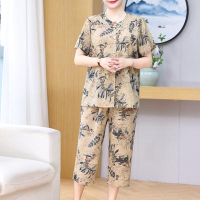 Set oversize eleganti da 2 pezzi per donna Taglie forti Pantaloni larghi casual a vita alta Set Abbigliamento estivo da donna di mezza età