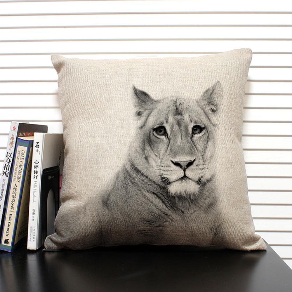 African Animal Lion Elephant Elk Decorative Pillow Cover Sofa Cushion Cover Farm Animal Portrait Linen Pillowcase 45x45cm