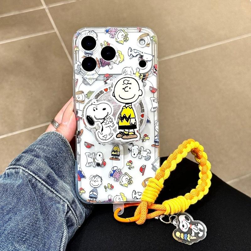 cartoon Cute Snoopy Magsafe Wireless Charge Case For iPhone 16 17 12 14 15 13 Pro Max Plus Air Funny Snoopy Magnetic Stand