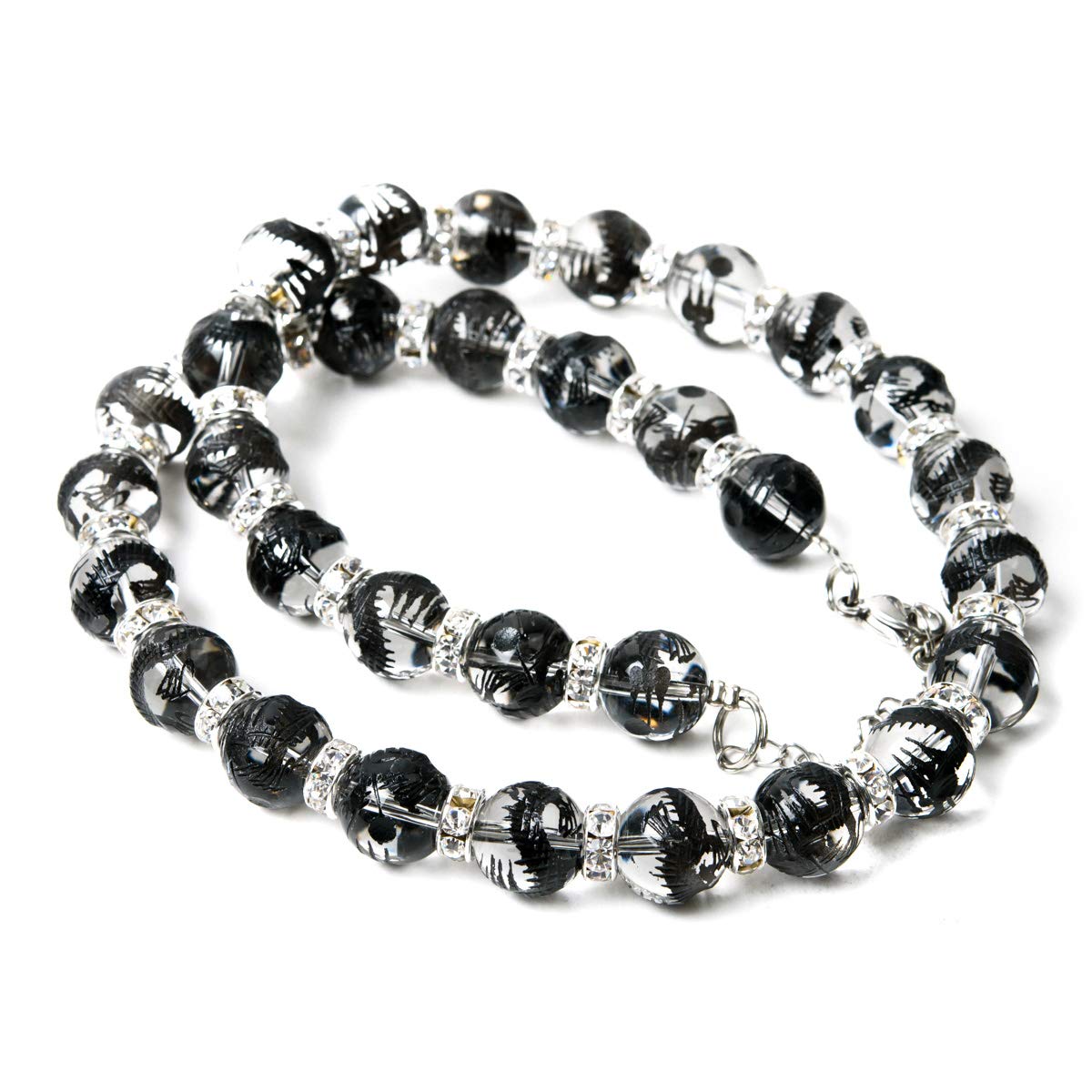 

Black Carved Five Claw Emperor Dragon Crystal 12mm Necklace Silver Rondelle Prayer Beads Natural Stone [Ishiki] Men s 519_1