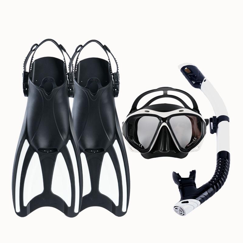 Mask Fin Snorkel Set, Travel Size Snorkeling Gear for Adults with Panoramic View Anti-Fog Mask, Trek Fins, Dry Top Snorkel 3in1