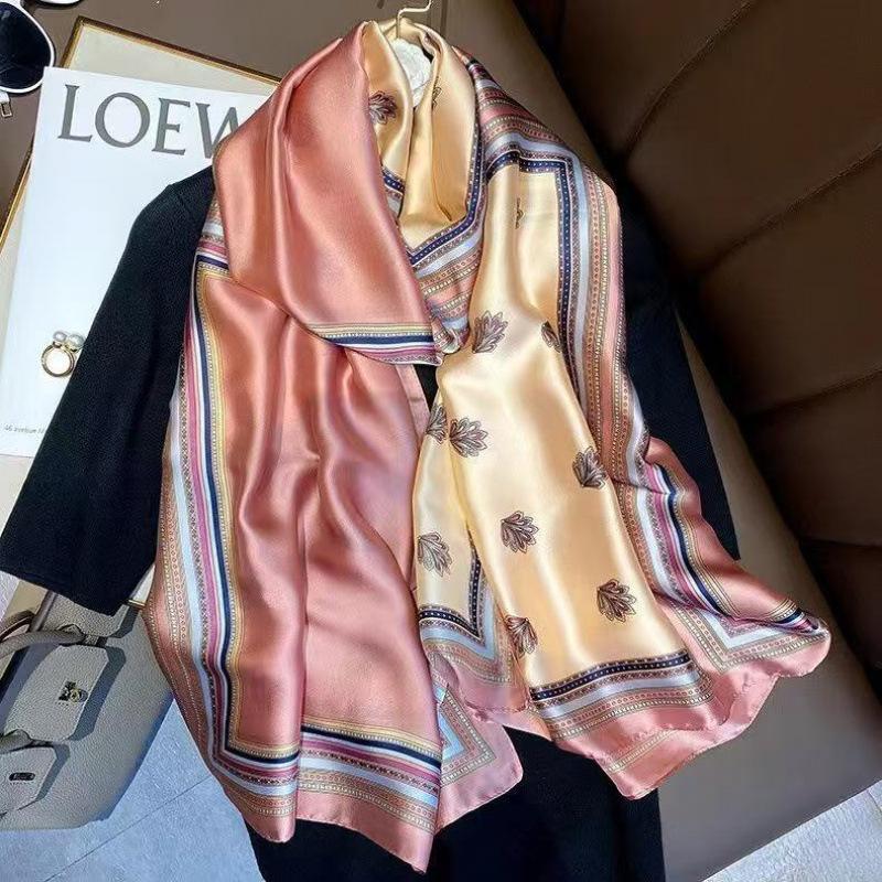 Neuer Frühlings- und Sommer-Langseidenschal Damenmode Simulationsseide Hundert mit leichtem und elegantem Sonnenschutz Großer Schal Bedrucktes Strandtuch