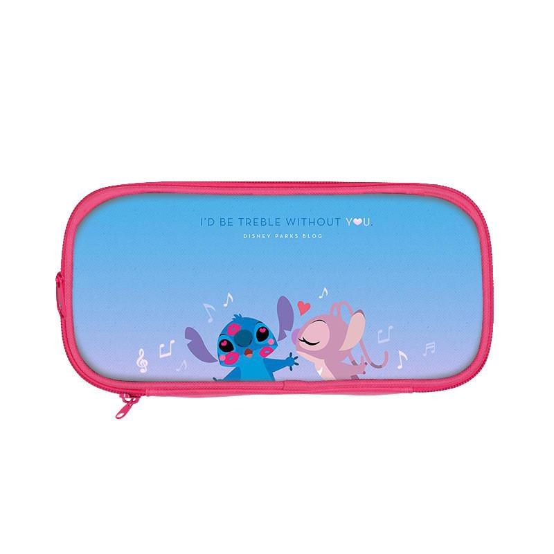Stitch And Angel Cartoon Print Student Double Layer Stationery Storage Bag For Kids And School Use