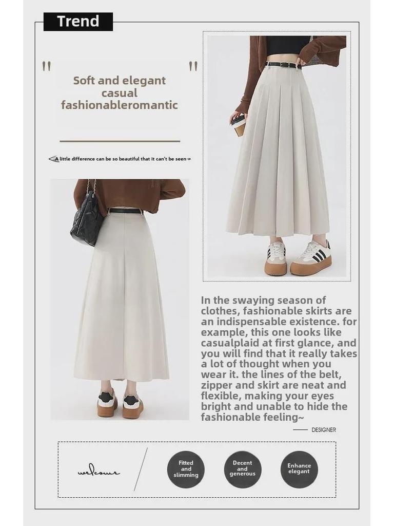 Women's Pleated Mid-Length Skirts - High Waist, Slimming, Elegant for Spring and Summer