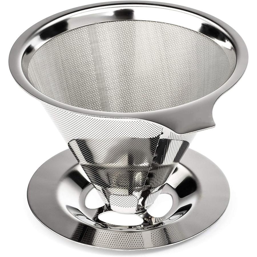 

Безбумажная кофеварка для пуровера, 188 г. (304) Многоразовый капельный конусный кофейный фильтр из нержавеющей стали, кофеварка на одну чашку