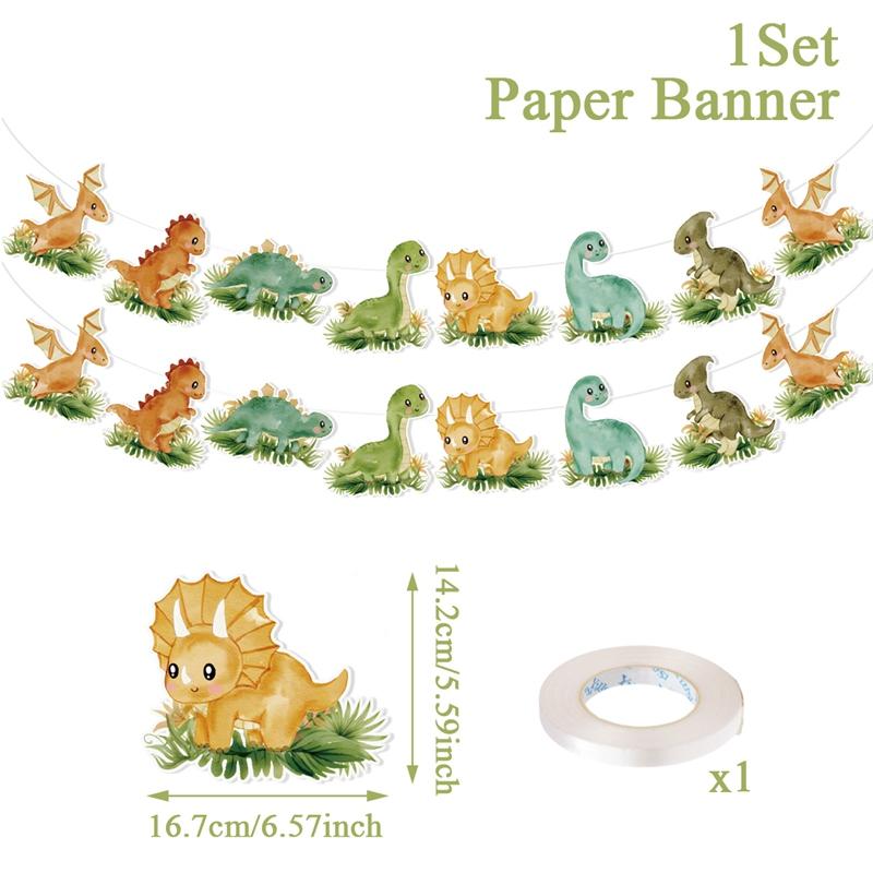 Dinosaurier Happy Birthday Papierbanner Dinosaurier Geburtstagsfeier Dekorationen für Jungen Kinder Dino Themenparty Girlande Flagge Zubehör