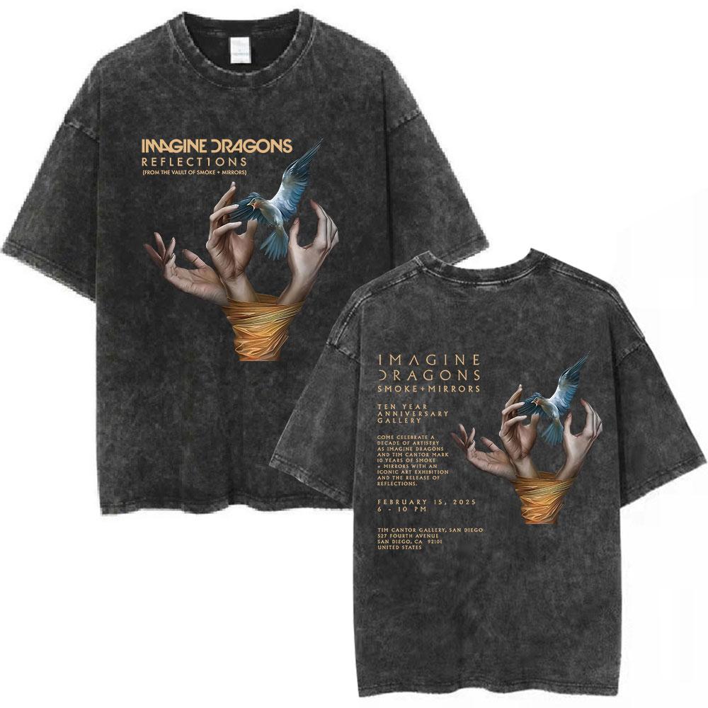 Imagine Dragons Band Loom World Tour Vintage Washed T Shirt Men Women Clothes Fashion Hip Hop Tshirt Cotton Loose Tshirts