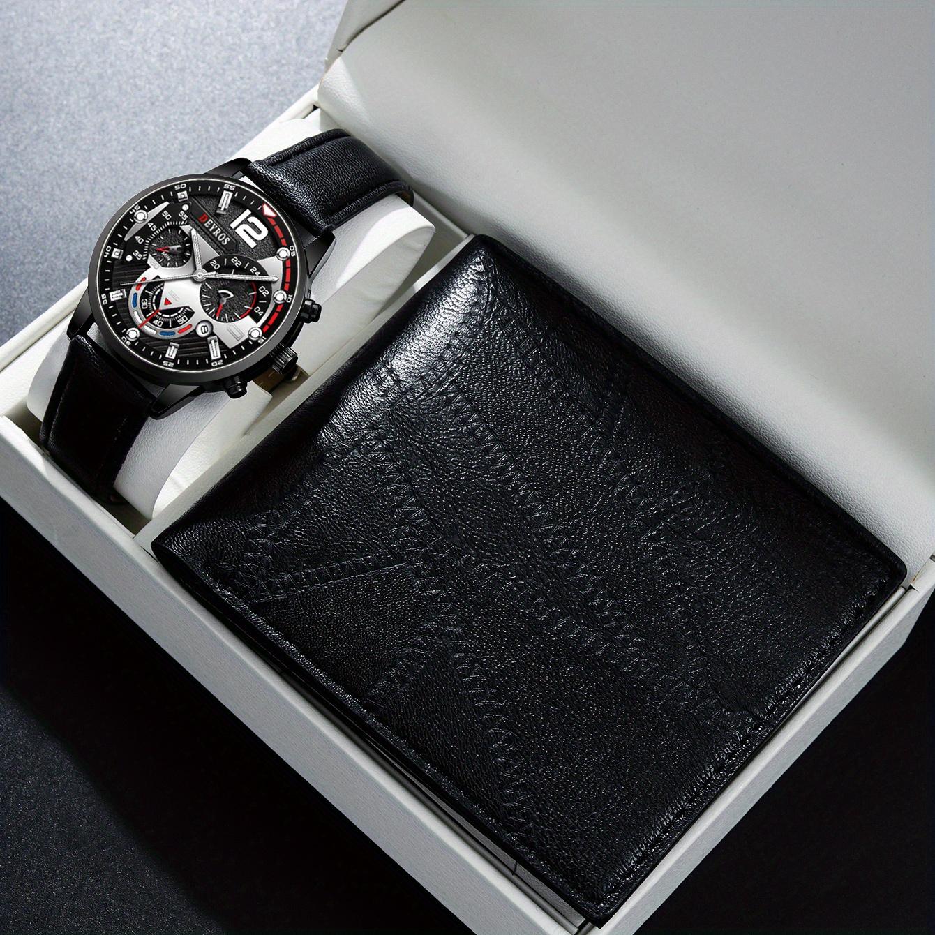 

Набор из 2 предметов DEYROS Luxury мужские часы деловые мужские кварцевые часы с календарем кожаный ремешок и черный кожаный кошелек