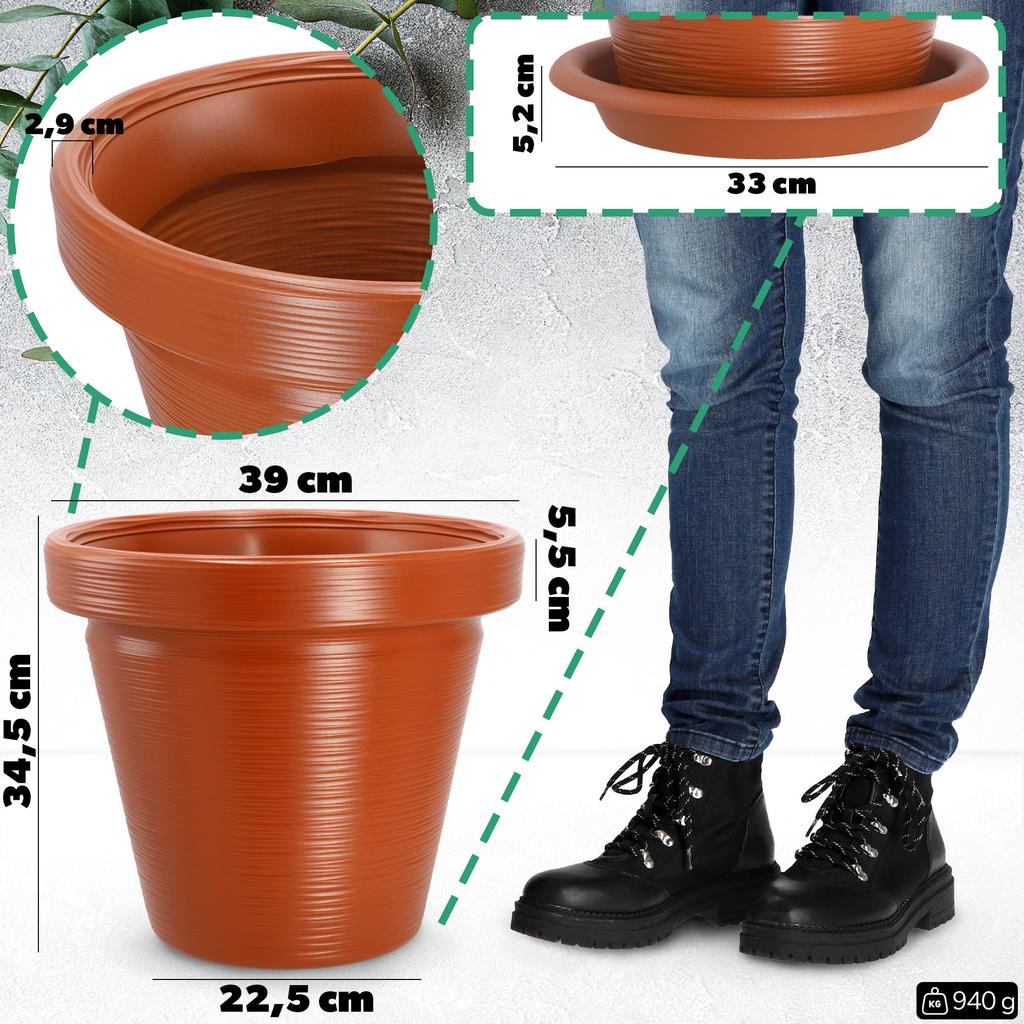 KADAX Doniczka Donica Na Kwiaty 39cm Osłonka Z Podstawką Rośliny Ceglasta