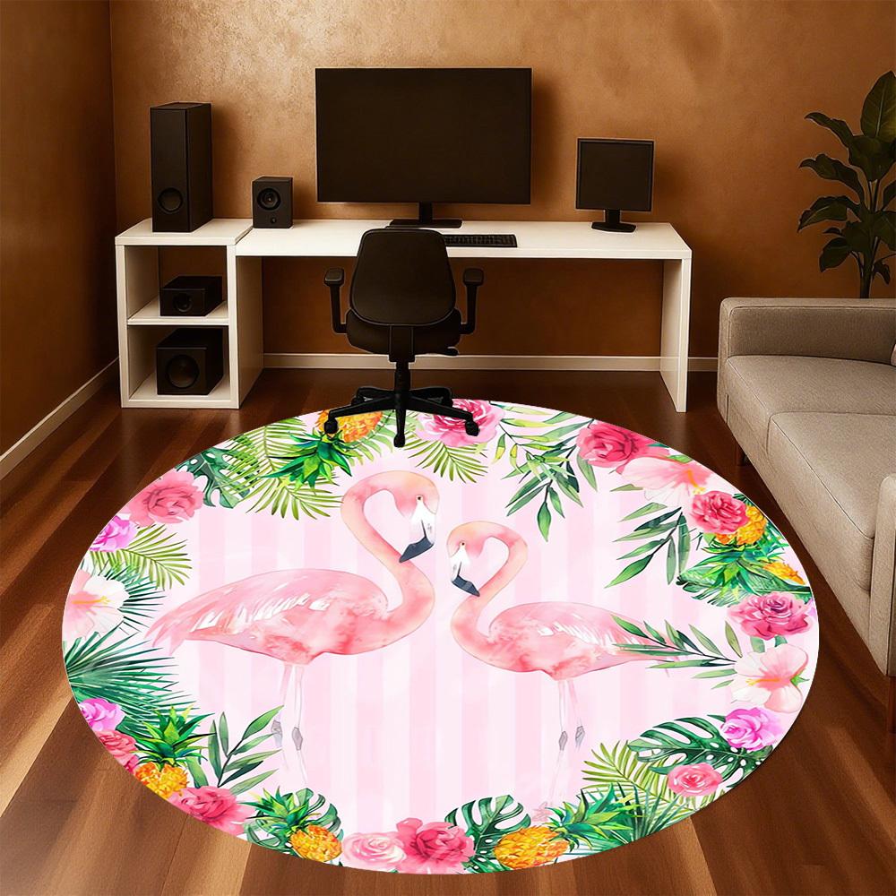 1pc Flamingo, Tropical Round Chair Mat Area Rug - Non-Slip, Floor Mat for Office, Bedroom, Home Decor Christmas Gift P0811190