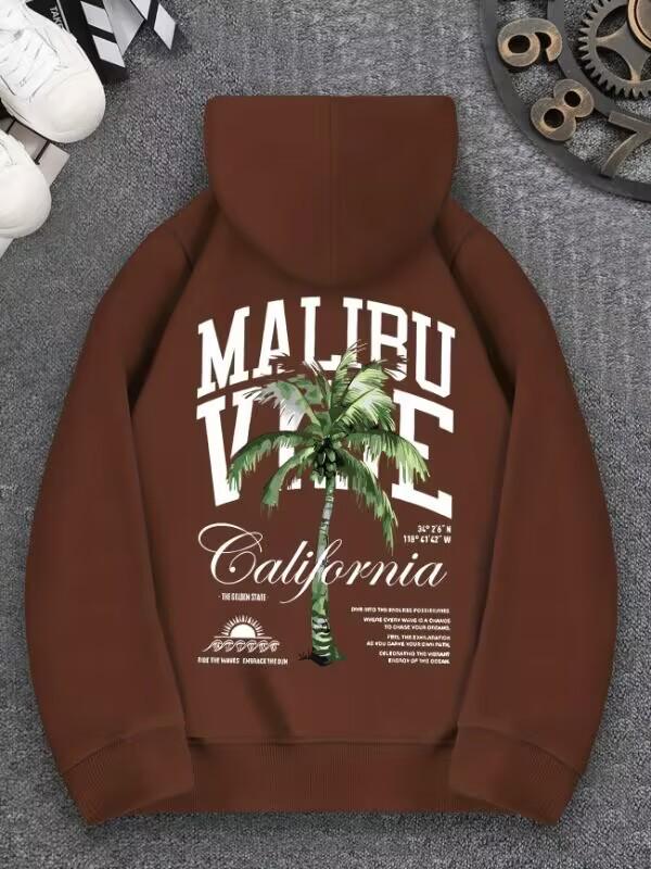 Men's Coconut Tree Print Hooded Sweatshirt