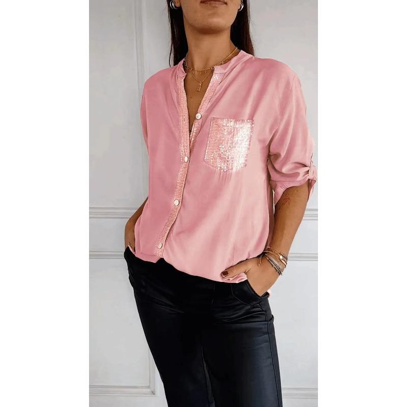 Blusas y Camisas Casuales de Moda para Mujer JPNTKY con Cuello en V y Manga Larga