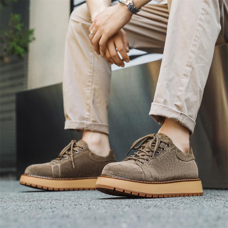 Fashion New 2025 Autumn Winter Men Cow Suede Leather Casual Shoes Lace Up Platform Thick Sole All Match Outdoor Men Leather Sneakers
