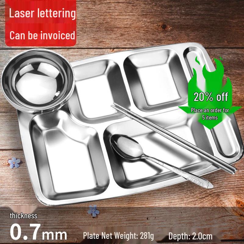 Stainless Steel 6-Compartment Lunch Tray Set