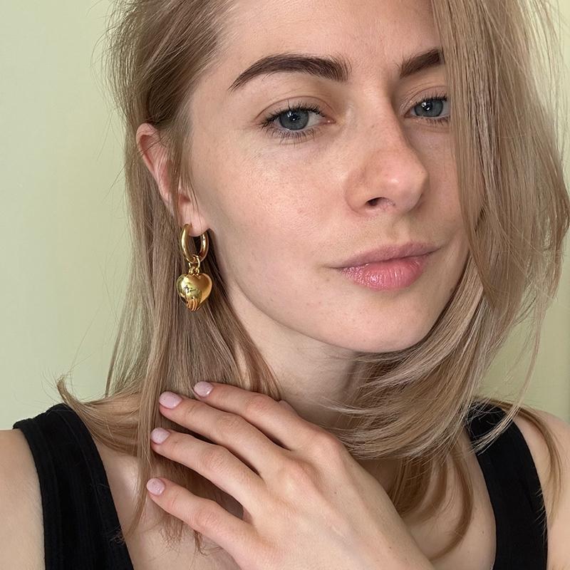 Stainless Steel Hoop Acrylic Heart Pendant Earrings For Women Statement Solid Circel Gold Silver Black Color Earrings Jewelry