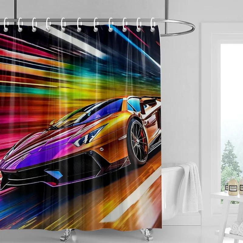 Boys Car Theme Shower Curtain Waterproof Fabric Bathroom Curtain Bathroom Partition Curtain Child Home Decorating