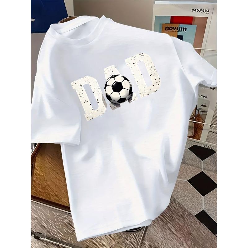 European sizes Children T-Shirt with Soccer Ball and "DAD" Print Casual Crew Neck, Short Sleeve, Perfect for Father'S Day Gift, Summer Top